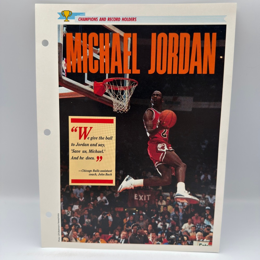 1989 Sports Pages Michael Jordan Chicago Bulls Vintage Binder Insert Page Stats